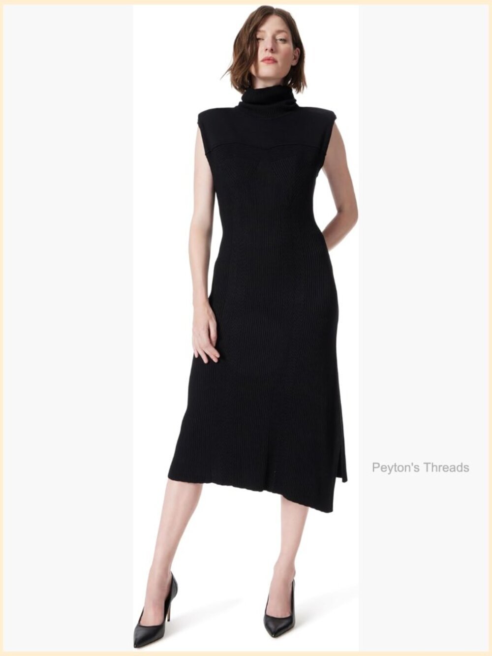 Women's Asymmetric Ribbed Knit Dress with Side Slits